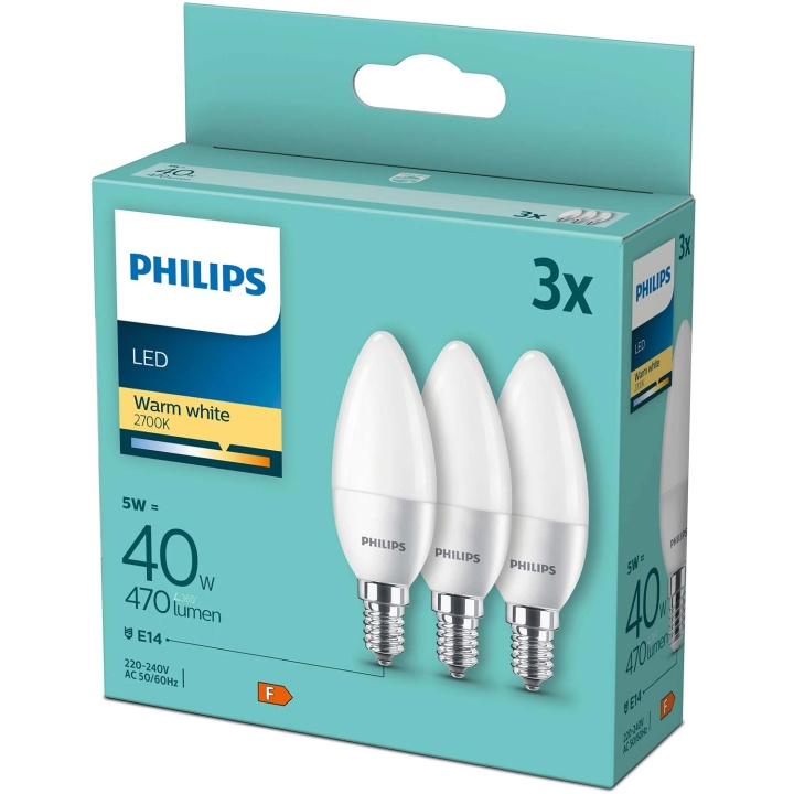 Philips 3-pakning LED E14 Crown 5W (40W) Frost 470lm i gruppen Elektronikk / Lys / LED-lys hos TP E-commerce Nordic AB (C55458)