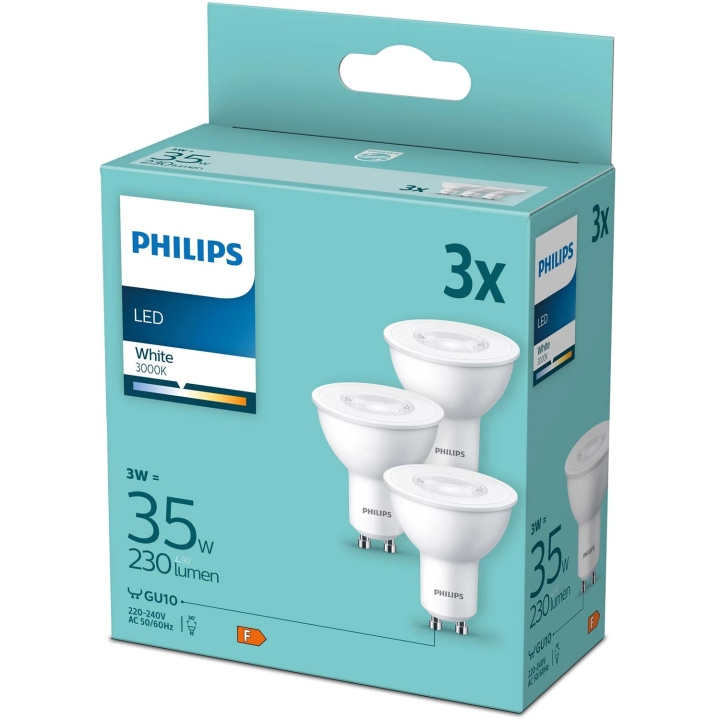 Philips 3-pakning LED GU10 3W (35W) 3000K 230lm i gruppen Elektronikk / Lys / LED-lys hos TP E-commerce Nordic AB (C55460)