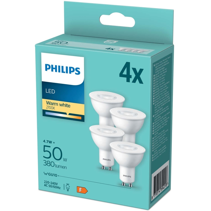 Philips 4-pack LED GU10 4,6W (50W) 380lm i gruppen Elektronikk / Lys / LED-lys hos TP E-commerce Nordic AB (C55461)
