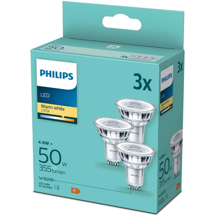 Philips 3-pakning LED GU10 4,6W (50W) 355lm i gruppen Elektronikk / Lys / LED-lys hos TP E-commerce Nordic AB (C55462)