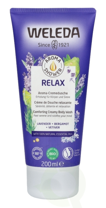 Weleda Aroma Relax Shower Cream 200 ml Comforting Creamy Body Wash, Lavender + Bergamot + Vetiver i gruppen HELSE OG SKJØNNHET / Hudpleie / Kroppspleie / Bad- og dusjkrem hos TP E-commerce Nordic AB (C56773)