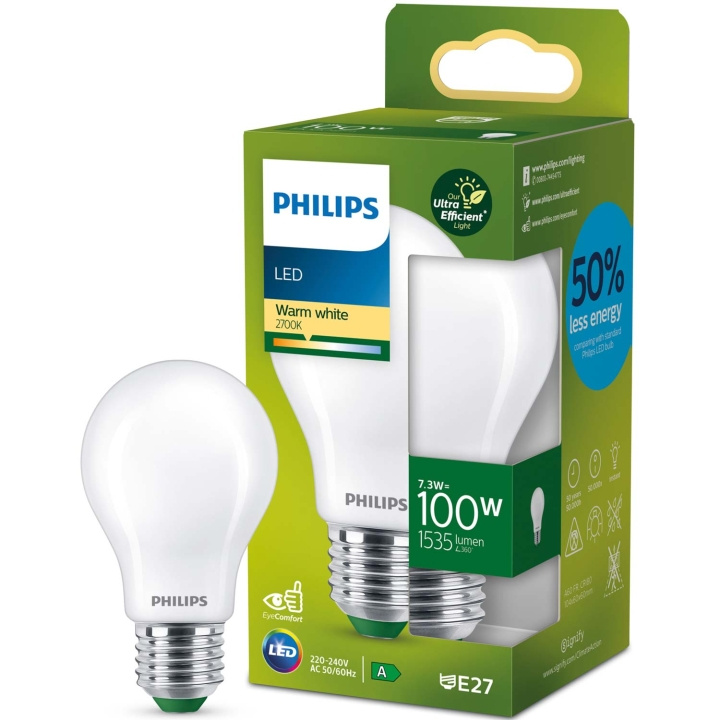Philips LED E27 Normal 7,3W (100W) Frostet 1535lm 2700K Energiklasse A i gruppen Elektronikk / Lys / LED-lys hos TP E-commerce Nordic AB (C57504)