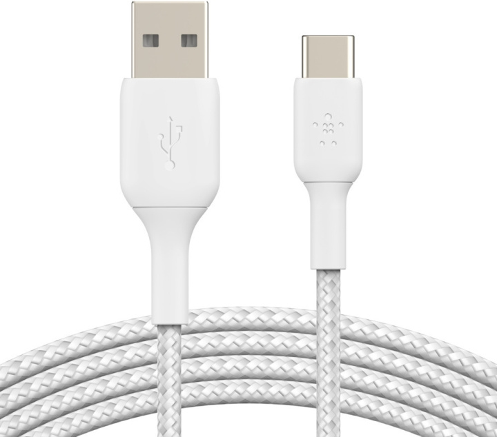 Belkin BOOST CHARGE™ USB-A - USB-C kabel flettet, 3m, hvit i gruppen Datautstyr / Kabler og adaptere / USB / USB-C hos TP E-commerce Nordic AB (C57677)