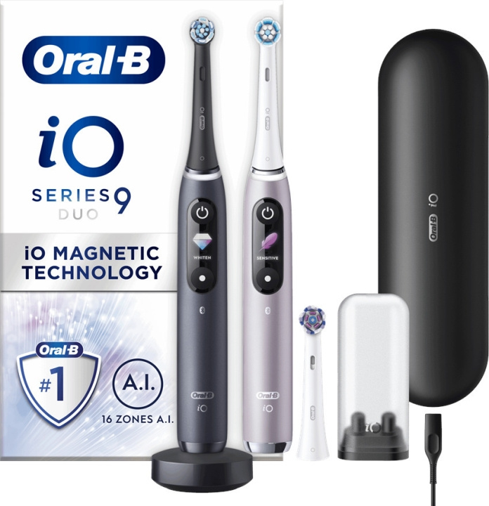 Oral B iO Series 9 Duo Pack - elektrisk tandborste, svart / rosa i gruppen HELSE OG SKJØNNHET / Munnpleie / Elektriske tannbørster hos TP E-commerce Nordic AB (C57805)