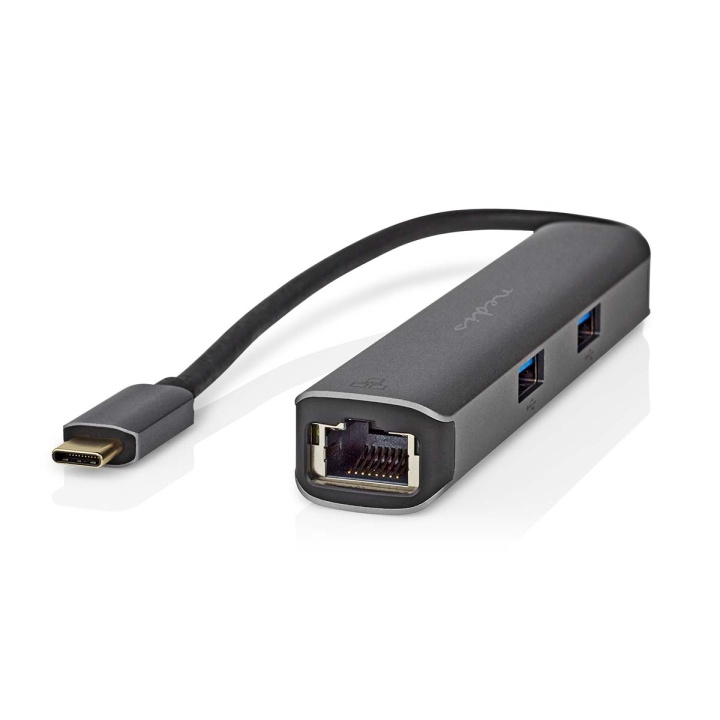 Nedis USB Multi-Port Adapter | 5-i-1 | USB 3.2 Gen 1 | USB-C™ Hann | HDMI™ Output / RJ45 Hun / 3x USB-A Hunn | 5 Gbps | 0.20 m | Rund | Gull belagt | PVC | Antrasitt | Boks i gruppen Datautstyr / Bærbare datamaskiner og tilbehør / Dokkingstasjoner hos TP E-commerce Nordic AB (C57838)