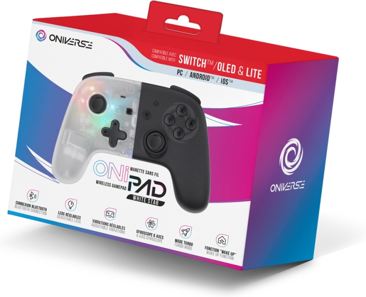 Oniverse OniPad Whitestar trådløs spillkontroller, hvit, Switch i gruppen Elektronikk / TV-spill & tilbehør / Nintendo Switch / Tilbehør hos TP E-commerce Nordic AB (C58073)