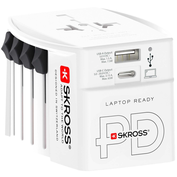 SKROSS Verdensadapter MUV USB AC65PD 1xUSB-C PD + 1xUSB-A 65W i gruppen HJEM, HUS OG HAGE / El og belysning / Reiseadaptere hos TP E-commerce Nordic AB (C58664)