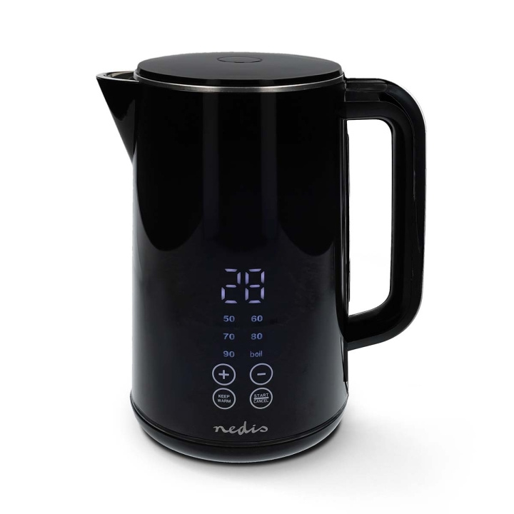 Nedis Vannkoker | 1.7 l | Plast | Sort | 50,60,70,80,90,100 °C | Temperaturindikator | Roterbar 360 grader | Skjult varmeelement | Strix® kontroll | Koketørr beskyttelse i gruppen HJEM, HUS OG HAGE / Husholdningsapparater / Vann og juice / Vannkokere hos TP E-commerce Nordic AB (C58989)