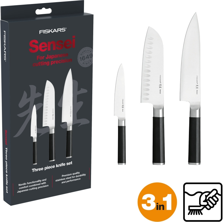 Fiskars Sensei knivset, tredelad i gruppen HJEM, HUS OG HAGE / Kjøkkenutstyr / Kjøkkenkniver og knivslipere hos TP E-commerce Nordic AB (C59132)