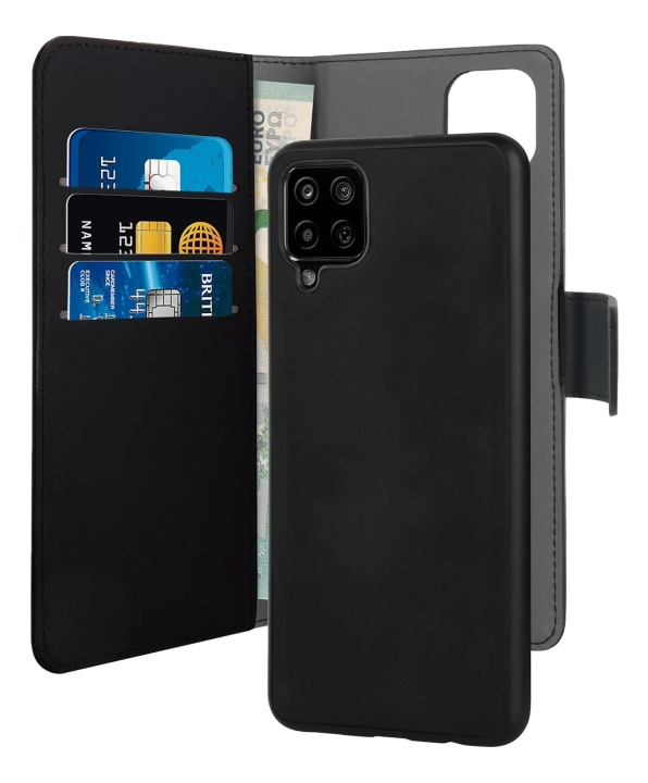 Puro Samsung Galaxy A12 Wallet Avtakbar, svart i gruppen SMARTTELEFON & NETTBRETT / Mobilbeskyttelse / Samsung hos TP E-commerce Nordic AB (C59240)