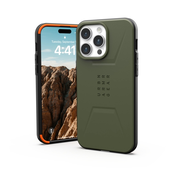 Urban Armor Gear iPhone 15 Pro Max Civilian Magsafe - Olive Drab i gruppen SMARTTELEFON & NETTBRETT / Mobilbeskyttelse / Apple / iPhone 15 hos TP E-commerce Nordic AB (C59812)