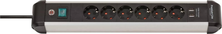 Brennenstuhl Premium-Alu-Line skjøteledning med USB-lader 6-veis 3m i gruppen HJEM, HUS OG HAGE / El og belysning / Grenuttak hos TP E-commerce Nordic AB (C59879)