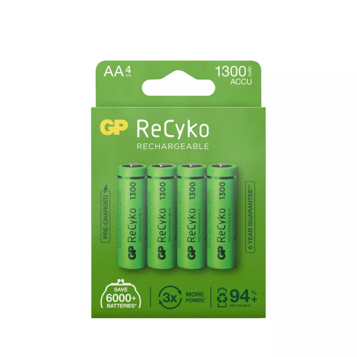 GP ReCyko NiMH 1300mAh AA 4 Pack (PB) i gruppen Elektronikk / Batterier & Ladere / Oppladbare batterier / AA hos TP E-commerce Nordic AB (C60007)
