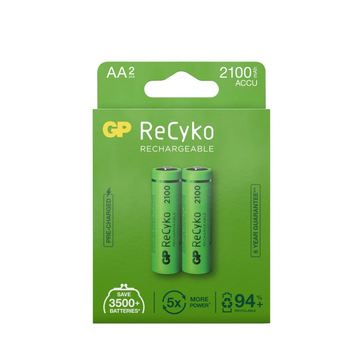 GP ReCyko NiMH 2100mAh AA 2-pakning (PB) i gruppen Elektronikk / Batterier & Ladere / Oppladbare batterier / AA hos TP E-commerce Nordic AB (C60008)