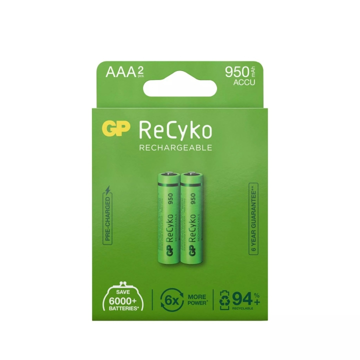GP ReCyko NiMH 950mAh AAA 2 Pack (PB) i gruppen Elektronikk / Batterier & Ladere / Oppladbare batterier / AAA hos TP E-commerce Nordic AB (C60011)