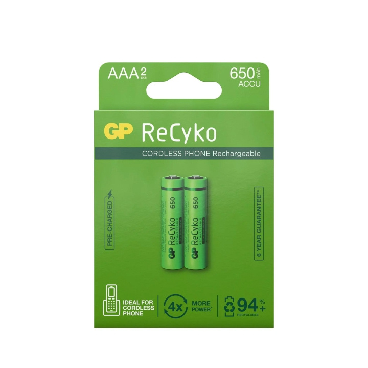 GP ReCyko NiMH 650mAh AAA 2-pakning (PB) i gruppen Elektronikk / Batterier & Ladere / Oppladbare batterier / AAA hos TP E-commerce Nordic AB (C60012)