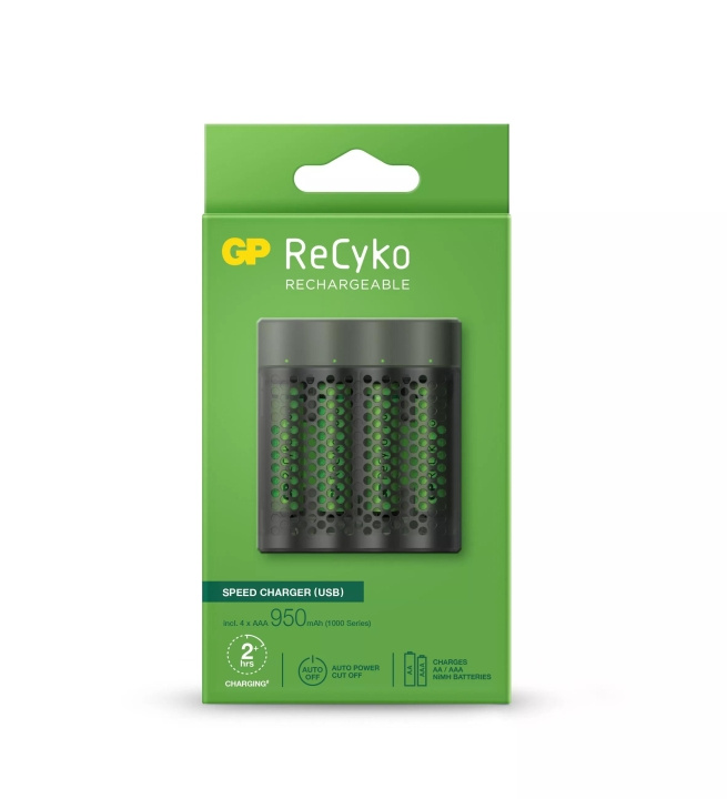 GP ReCyko hurtiglader m/4xAAA 950mAh (PB) i gruppen Elektronikk / Batterier & Ladere / Oppladbare batterier / AAA hos TP E-commerce Nordic AB (C60016)
