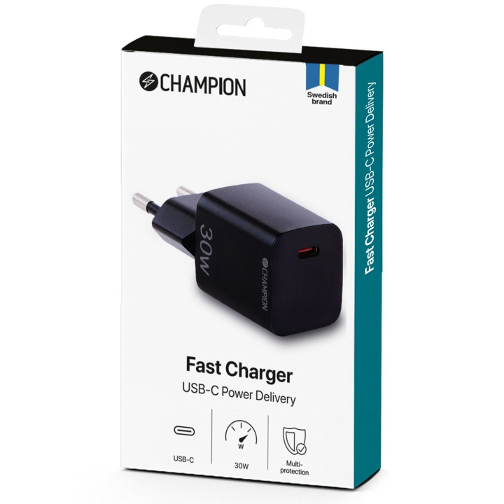 Champion Lader 30W PD Svart i gruppen SMARTTELEFON & NETTBRETT / Ladere og Kabler / Vegglader / Vegglader Type C hos TP E-commerce Nordic AB (C60260)