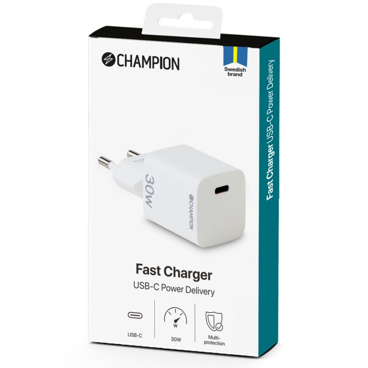 Champion Lader 30W PD Hvit i gruppen SMARTTELEFON & NETTBRETT / Ladere og Kabler / Vegglader / Vegglader Type C hos TP E-commerce Nordic AB (C60261)