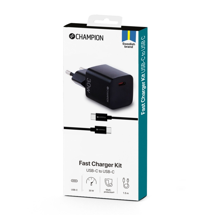 Champion Lader 30W + USB-C-kabel svart i gruppen SMARTTELEFON & NETTBRETT / Ladere og Kabler / Vegglader / Vegglader Type C hos TP E-commerce Nordic AB (C60263)