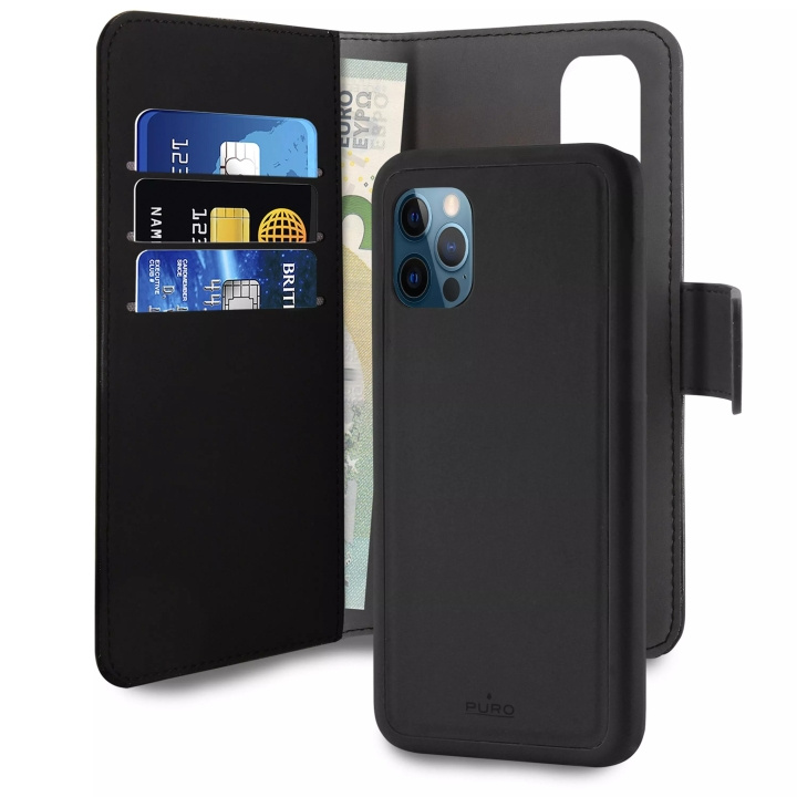 Puro iPhone 12 Pro Max, EcoLeather Wallet Detach, svart i gruppen SMARTTELEFON & NETTBRETT / Mobilbeskyttelse / Apple / iPhone 12 Pro / Flippdeksel hos TP E-commerce Nordic AB (C60612)