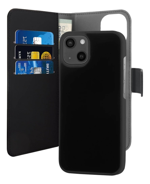 Puro iPhone 13 Mini Mini EcoLeather Wallet Detach black i gruppen SMARTTELEFON & NETTBRETT / Mobilbeskyttelse / Apple / iPhone 13 Mini / Flippdeksel hos TP E-commerce Nordic AB (C60716)