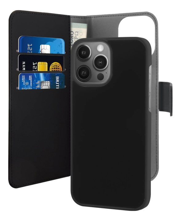 Puro iPhone 13 Pro Max EcoLeather Wallet Detach. black i gruppen SMARTTELEFON & NETTBRETT / Mobilbeskyttelse / Apple / iPhone 13 Pro Max / Flippdeksel hos TP E-commerce Nordic AB (C60717)