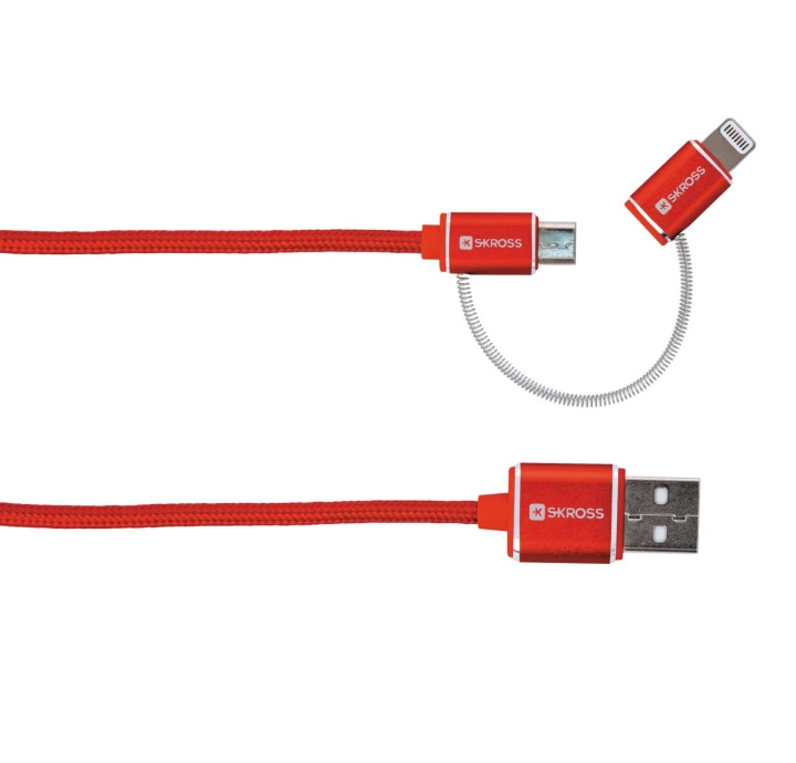 SKROSS RØDE 2in1 Charge\'n Sync Micro USB & Lightning-kabel i gruppen SMARTTELEFON & NETTBRETT / Ladere og Kabler / Kabler / Kabler Lightning hos TP E-commerce Nordic AB (C60750)