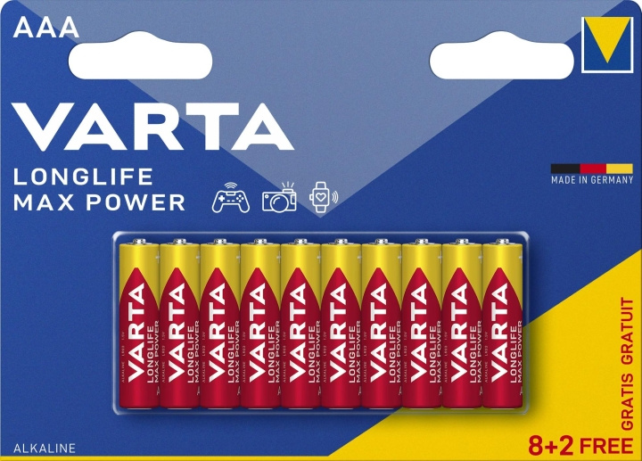 Varta Longlife Max Power AAA 10 Pack (8+2) i gruppen Elektronikk / Batterier & Ladere / Batterier / AAA hos TP E-commerce Nordic AB (C60773)