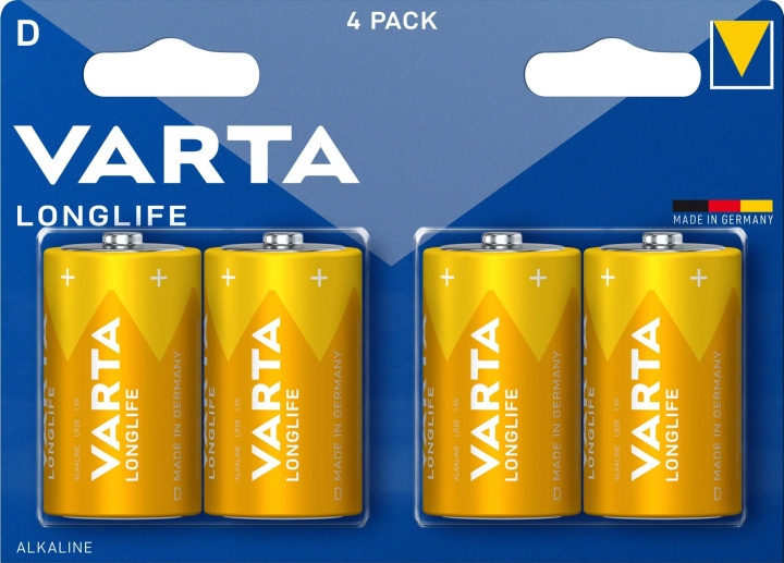 Varta LONGLIFE, alkalisk batteri, D, Mono, LR20, 4-pakning, Made in Germany i gruppen Elektronikk / Batterier & Ladere / Batterier / Andre hos TP E-commerce Nordic AB (C60787)