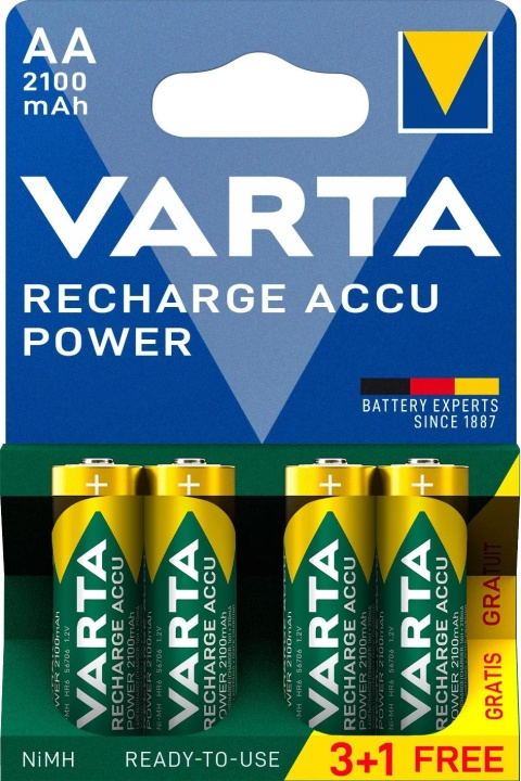 Varta Recharge Charge Accu Power AA 2100mAh 4-pakning (3+1) i gruppen Elektronikk / Batterier & Ladere / Oppladbare batterier / AA hos TP E-commerce Nordic AB (C60791)