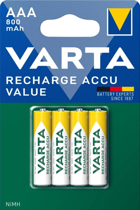 Varta Recharge Charge Accu Value AAA 800mAh 4 Pack i gruppen Elektronikk / Batterier & Ladere / Oppladbare batterier / AAA hos TP E-commerce Nordic AB (C60792)