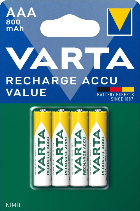 Varta Recharge Charge Accu Value AAA 800mAh 4-pakning i gruppen Elektronikk / Batterier & Ladere / Oppladbare batterier / AAA hos TP E-commerce Nordic AB (C60792)