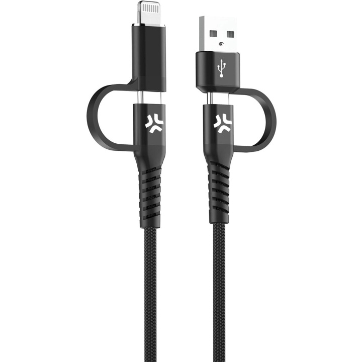 Celly 4-i-1-kabel USB-C/USB-A till USB-C/Lightning Max 60W 2 m Svart i gruppen SMARTTELEFON & NETTBRETT / Ladere og Kabler / Kabler / Kabler Lightning hos TP E-commerce Nordic AB (C61392)