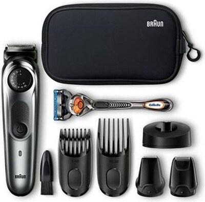 Braun beard trimmer BT 7940 - Black/Metal Grey + Gillette ProGlide razor incl. Toiletry bag