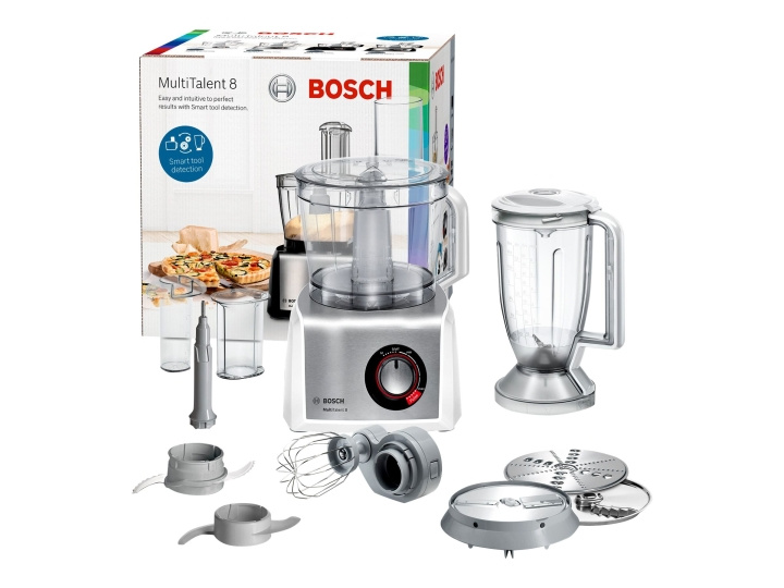 Bosch MultiTalent 8 MC812S814 Kjøkkenmaskin 3,9 liter Børstet rustfritt stål/hvit i gruppen HJEM, HUS OG HAGE / Husholdningsapparater / Matprosessorer og kjøkkenassistenter / Miksere og blendere hos TP E-commerce Nordic AB (C62039)
