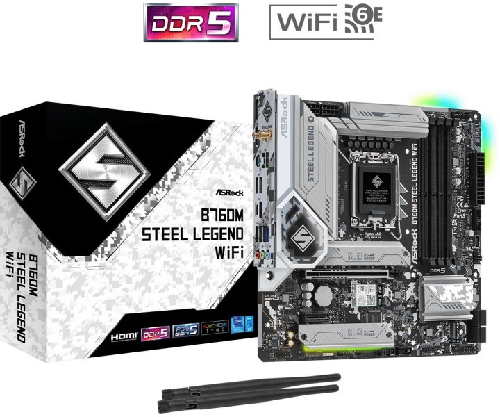 ASRock B760M Steel Legend WiFi Micro-ATX LGA1700 Intel B760 i gruppen Datautstyr / PC-Komponenter / Hovedkort hos TP E-commerce Nordic AB (C62536)