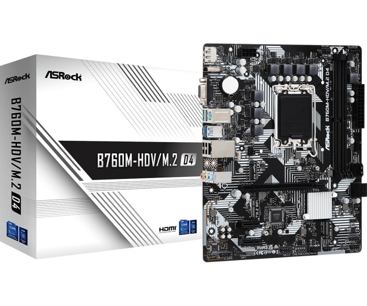 ASRock B760M-HDV/M.2 D4 Micro-ATX LGA1700 Intel B760 i gruppen Datautstyr / PC-Komponenter / Hovedkort hos TP E-commerce Nordic AB (C62537)