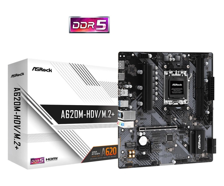 ASRock A620M-HDV/M.2+ Micro-ATX AM5 AMD A620 i gruppen Datautstyr / PC-Komponenter / Hovedkort hos TP E-commerce Nordic AB (C62553)