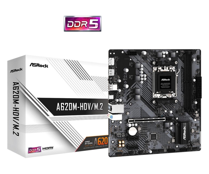 ASROCK A620M-HDV/M.2 Micro-ATX AM5 AMD A620 i gruppen Datautstyr / PC-Komponenter / Hovedkort hos TP E-commerce Nordic AB (C62554)