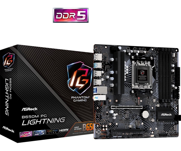 ASRock B650M PG Lightning Motherboard Micro ATX AM5 Socket DDR5 i gruppen Datautstyr / PC-Komponenter / Hovedkort hos TP E-commerce Nordic AB (C62578)