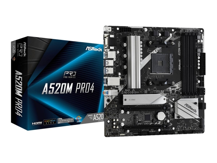 ASRock A520M Pro4 Micro-ATX AM4 AMD A520 i gruppen Datautstyr / PC-Komponenter / Hovedkort hos TP E-commerce Nordic AB (C62637)