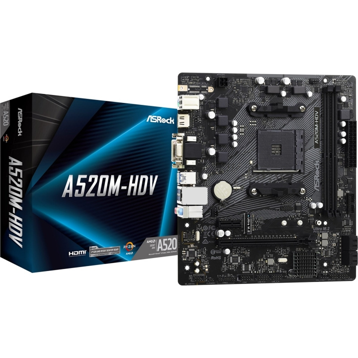 ASRock A520M-HDV Micro-ATX AM4 AMD A520 i gruppen Datautstyr / PC-Komponenter / Hovedkort hos TP E-commerce Nordic AB (C62638)