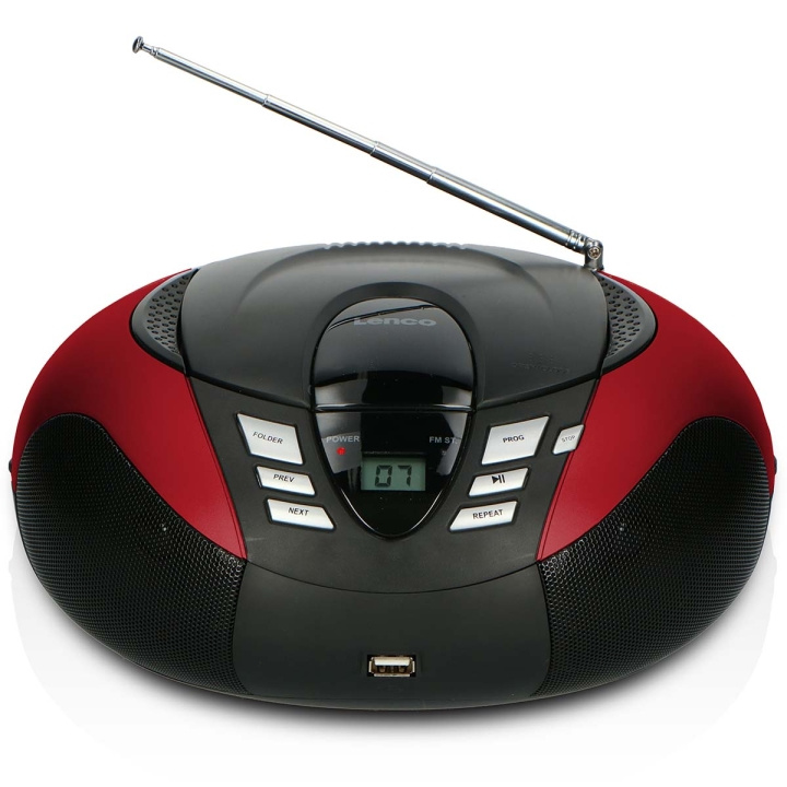 Lenco SCD-37 USB Red bærbar FM-radio CD og USB-spiller rød i gruppen Elektronikk / Lyd & Bilde / Hjemmekino, HiFi og bærbar / Bærbar musikkspiller / CD-Spillere hos TP E-commerce Nordic AB (C64489)