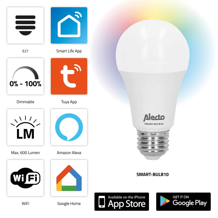 Alecto SMART-BULB10 Smart LED fargelampe med Wi-Fi i gruppen HJEM, HUS OG HAGE / Smarthus / Smart belysning hos TP E-commerce Nordic AB (C64497)