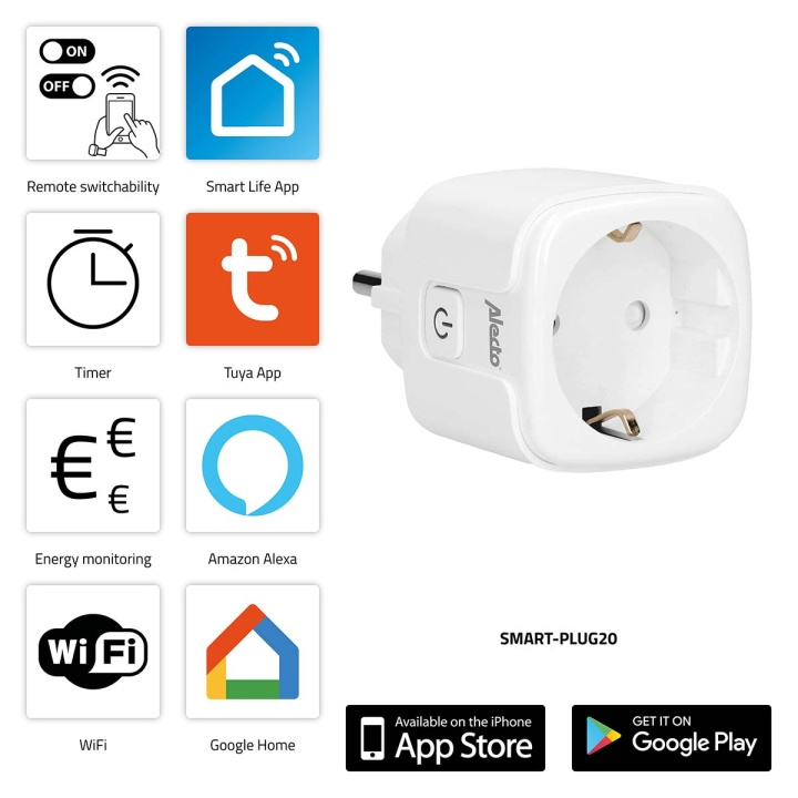 Alecto SMART-PLUG20 Smart Wi-Fi-plugg med energimonitor 16A 3680W i gruppen HJEM, HUS OG HAGE / Smarthus / Smart plugs hos TP E-commerce Nordic AB (C64503)