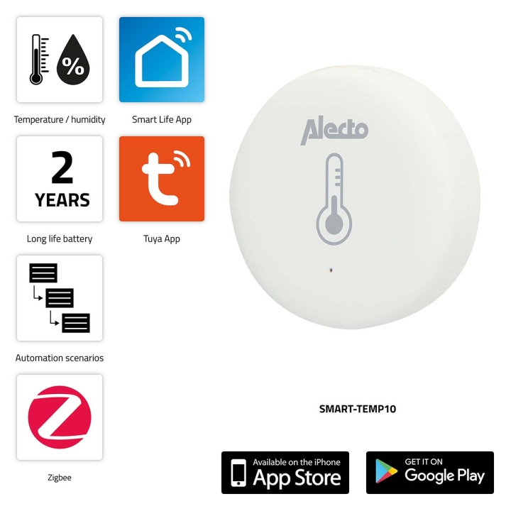 Alecto SMART-TEMP10 Smart Zigbee temperatur- og fuktighetssensor i gruppen HJEM, HUS OG HAGE / Smarthus / Smarte sensorer hos TP E-commerce Nordic AB (C64505)