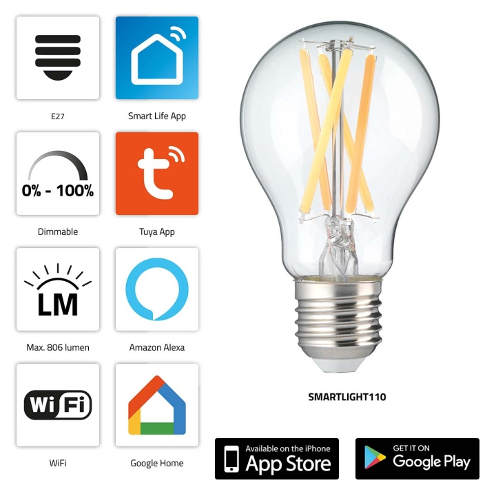 Alecto SMARTLIGHT110 Smart glødetråd LED-lampe med Wi-Fi i gruppen HJEM, HUS OG HAGE / Smarthus / Smart belysning hos TP E-commerce Nordic AB (C64508)