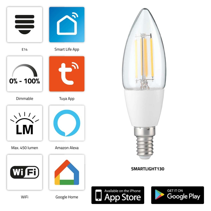 Alecto SMARTLIGHT130 Smart glødetråd LED-lampe med Wi-Fi i gruppen HJEM, HUS OG HAGE / Smarthus / Smart belysning hos TP E-commerce Nordic AB (C64510)