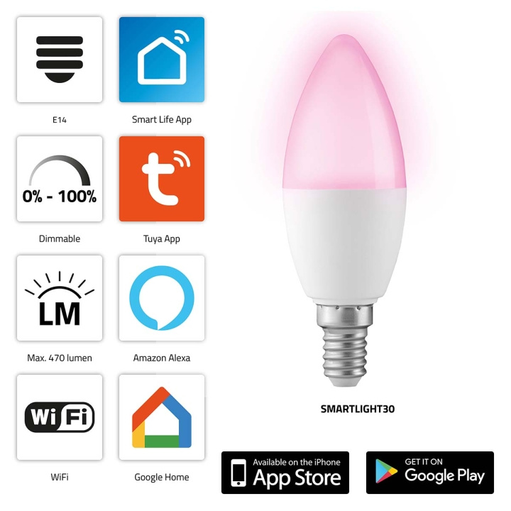 Alecto SMARTLIGHT30 Smart LED-fargelampe med Wi-Fi i gruppen HJEM, HUS OG HAGE / Smarthus / Smart belysning hos TP E-commerce Nordic AB (C64511)